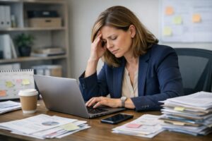 Small business owner overwhelmed by technology decisions while managing company growth